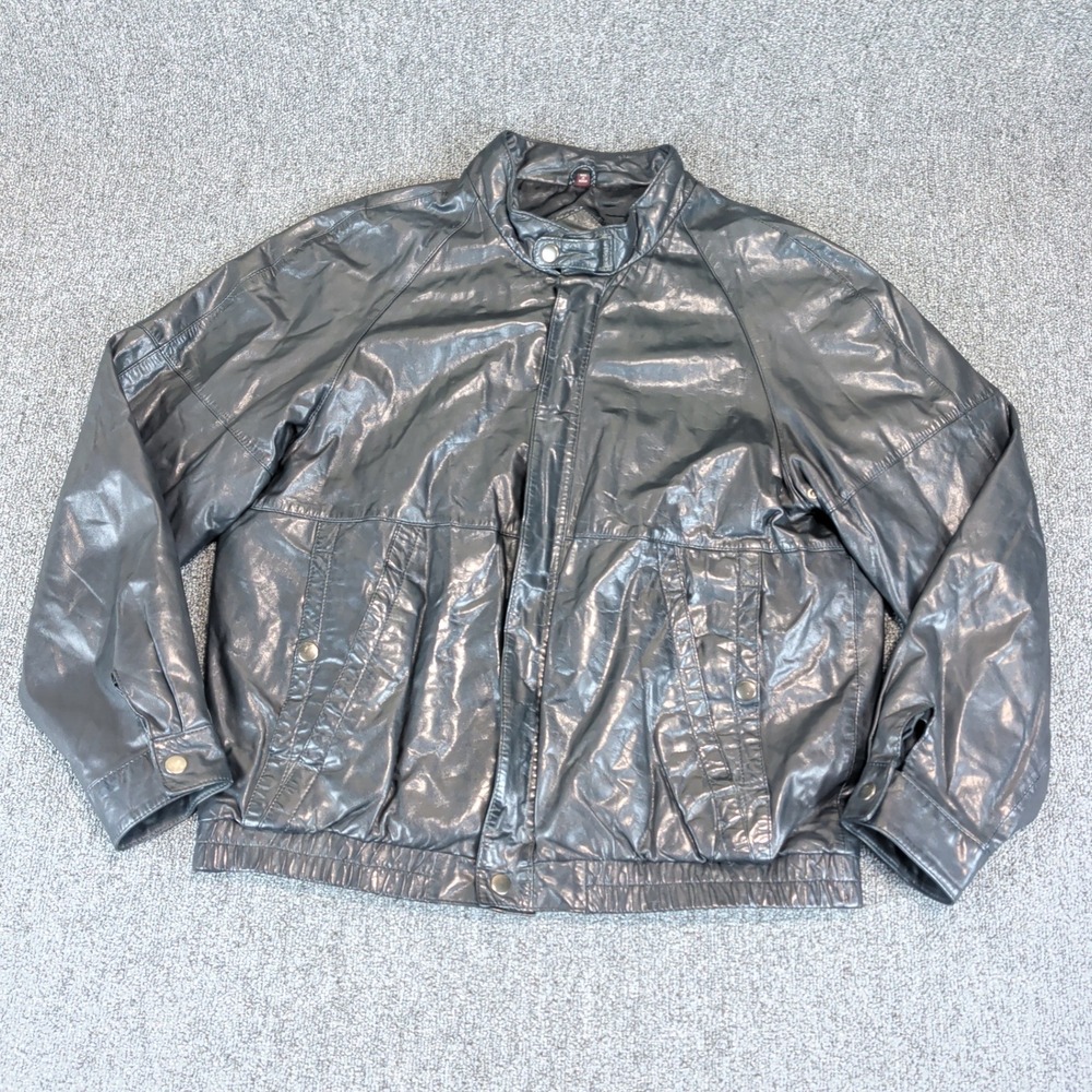 Jeffrey Banks Mens Leather Bomber Jacket 42 Korean Vintage 80s 90s Full Zip Coat